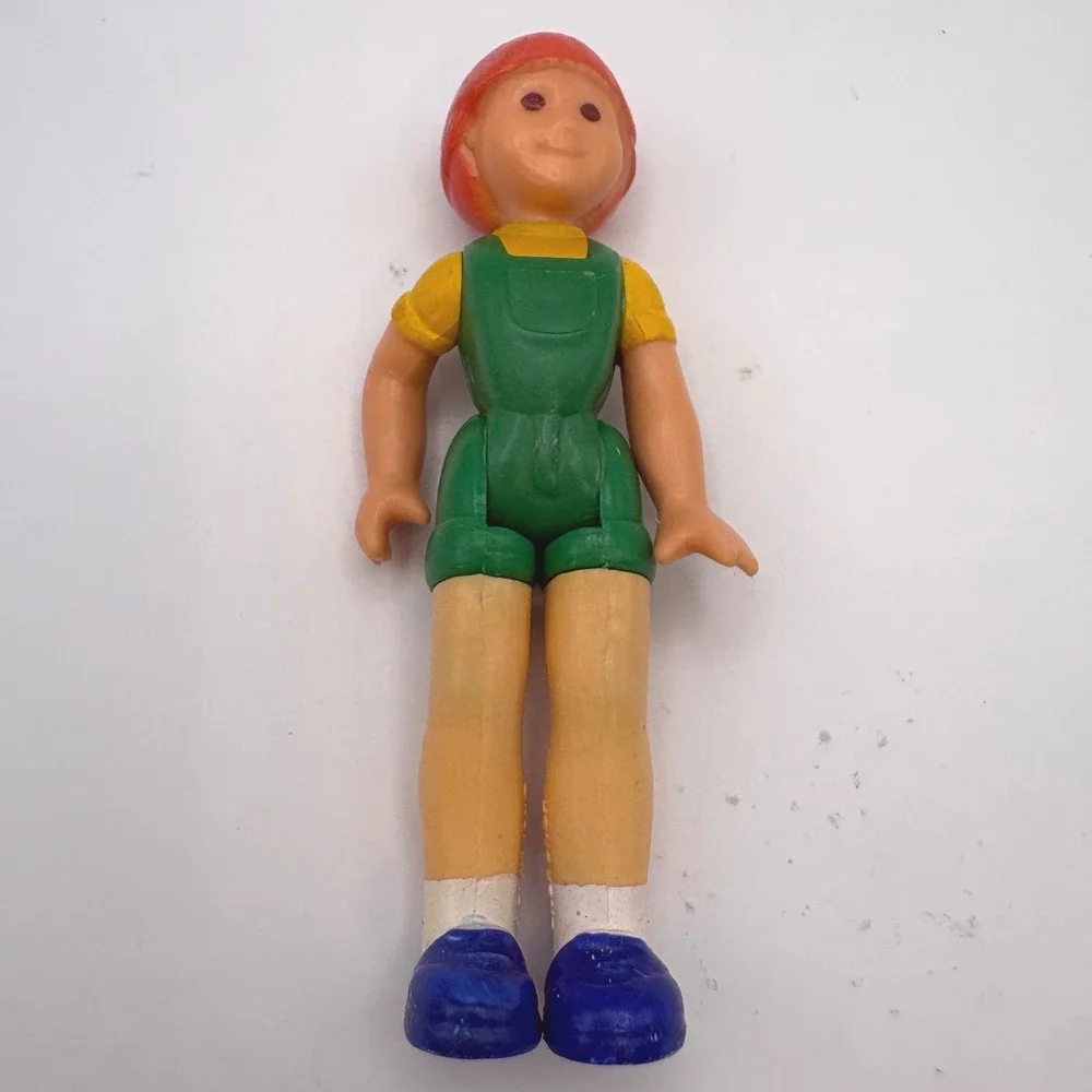 Vtg Fisher Price Dollhouse Figure Girl Child Green Overalls Yellow Shirt 1981